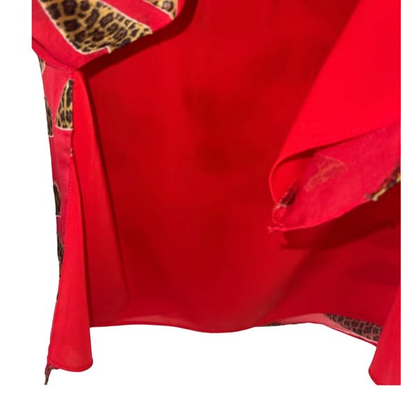 ALICE + OLIVIA RED BLOUSE WITH CHEETAH BURNOUT LIPS 3/4 SLEEVE TOP WITH TIES, M - Picture 11 of 11